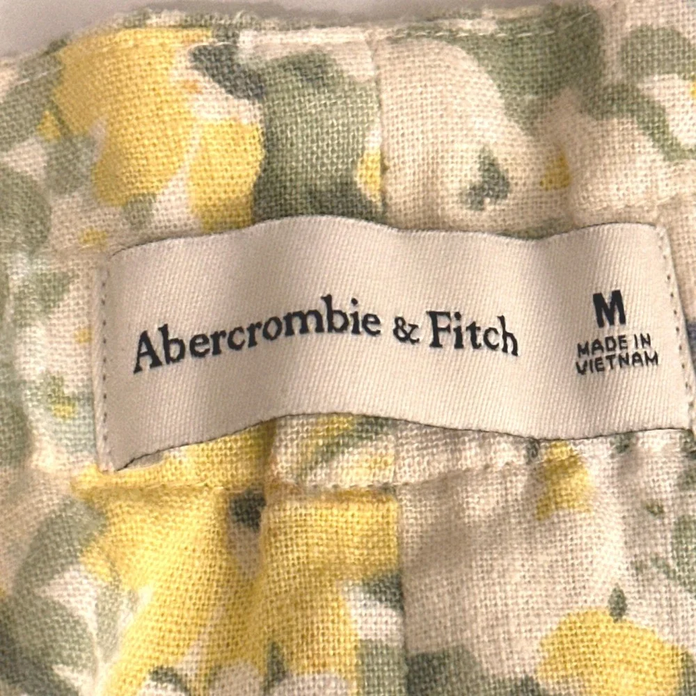 Abercrombie & Fitch Belted Floral High Rise Linen Blend Shorts Womens Med Yellow
